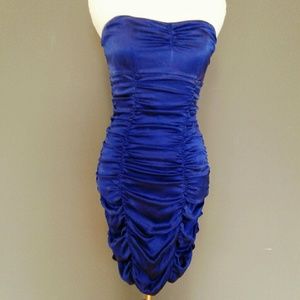 Royal blue strapless ruched silk Express dress
